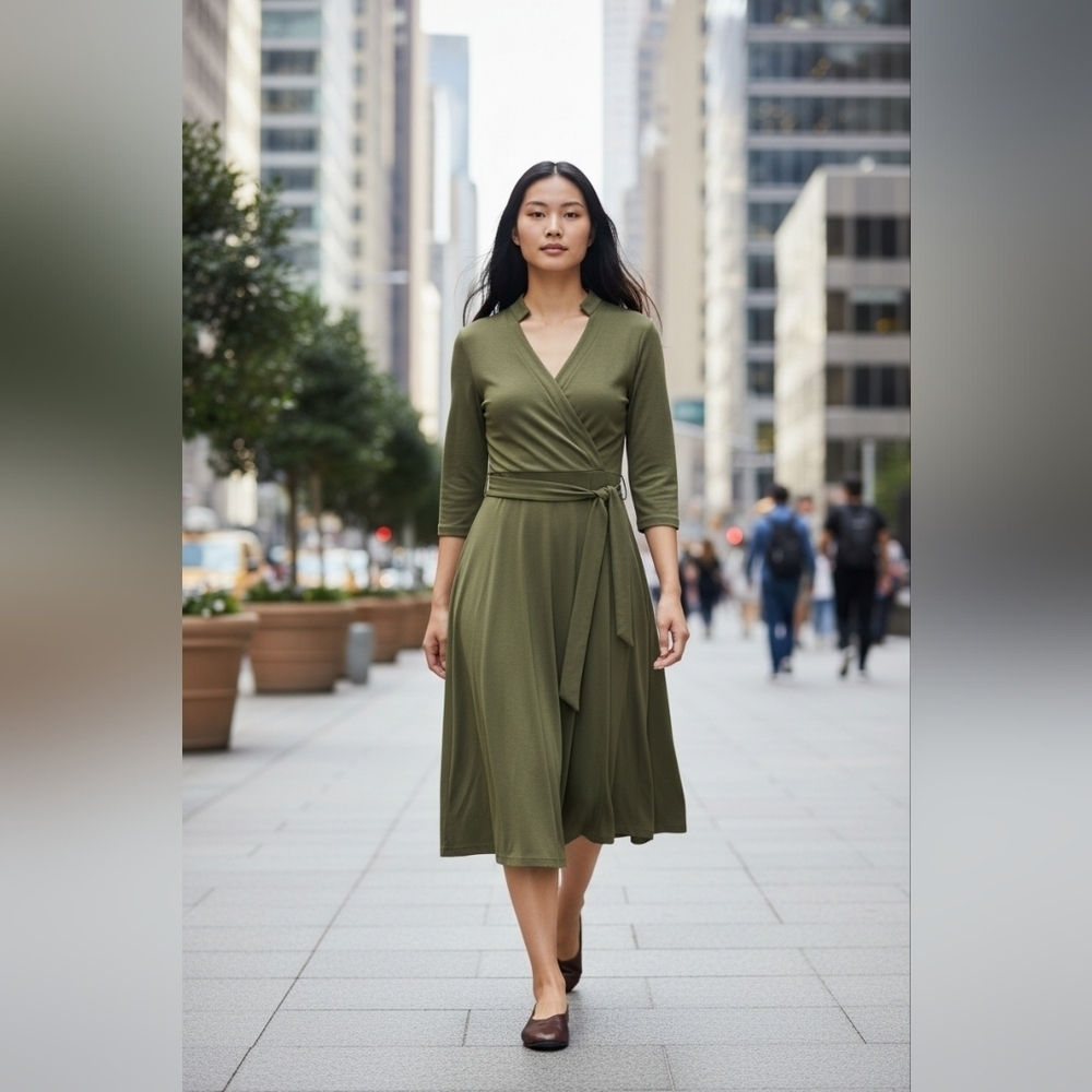 Oxiuli Fashion Elegant Chic Olive Green Women's Medium Dress NWT
